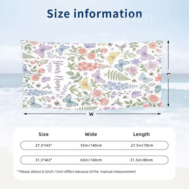 Floral Brain Cosmic Art Theme Quick Dry Beach Towel Custom Name Text Print Large Sand Resistant Towel Beach Vacation