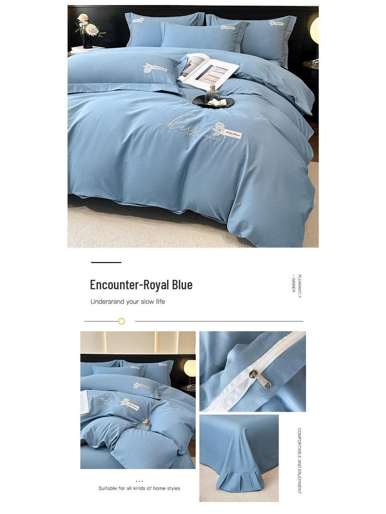 Роскошный четырехкомпонентный комплект постельного белья из чистого хлопкового фланеля: Однотонное вышитое постельное белье и пододеяльник в подарок.