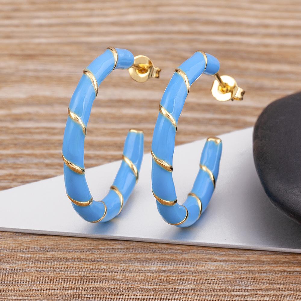 Nidin New Trendy 5 Candy Colors Threaded Strip Pendant Earrings Enamel Oil Dripping Women Elegant Retro Party Jewelry Gifts