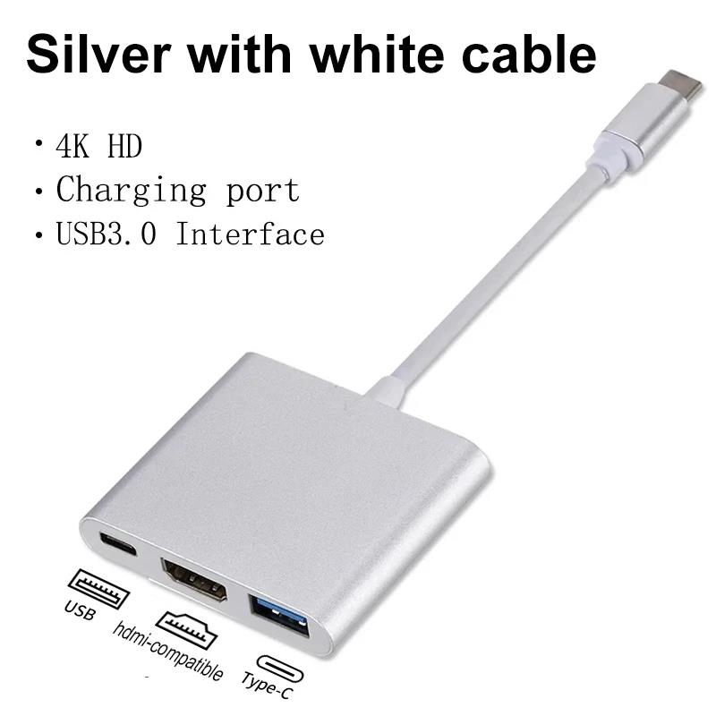 3 In 1 USB C To HDTV Converter Cable for Samsung Huawei iPad Mac Laptop Macbook USB Type C To HDtv 4K USB-A Type-C Adapter Cable