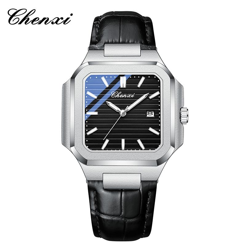 Fashion Elegant Man Watch Luminous Square Large Dial Men's Wristwatch Clock Waterproof Black Leather Strap Men Watches