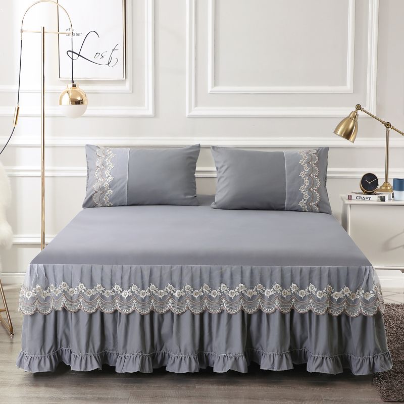 Современная минималистичная кружевная юбка-кровать в стиле принцессы, приятное для кожи хлопковое нескользящее покрывало, бытовая юбка-кровать, комплект из трех предметов
