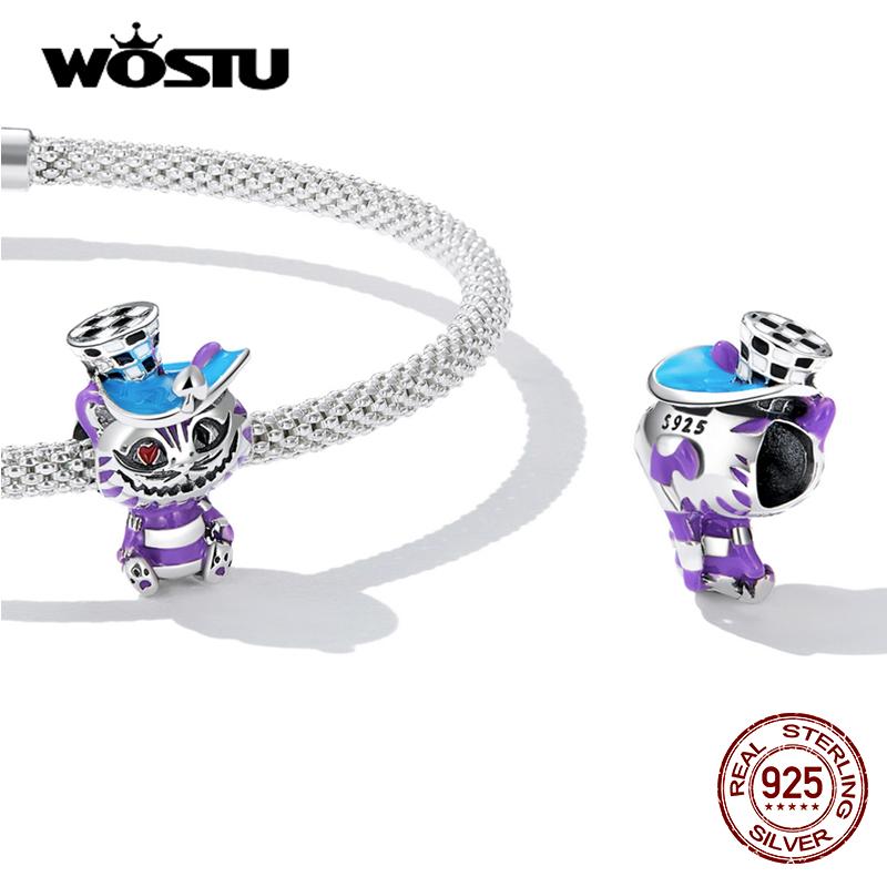 WOSTU Стерлингового серебра 925 пробы, модные разноцветные подвески с волшебным котом, бусины для женщин, подходят для оригинального браслета «сделай сам», ожерелье, ювелирные украшения