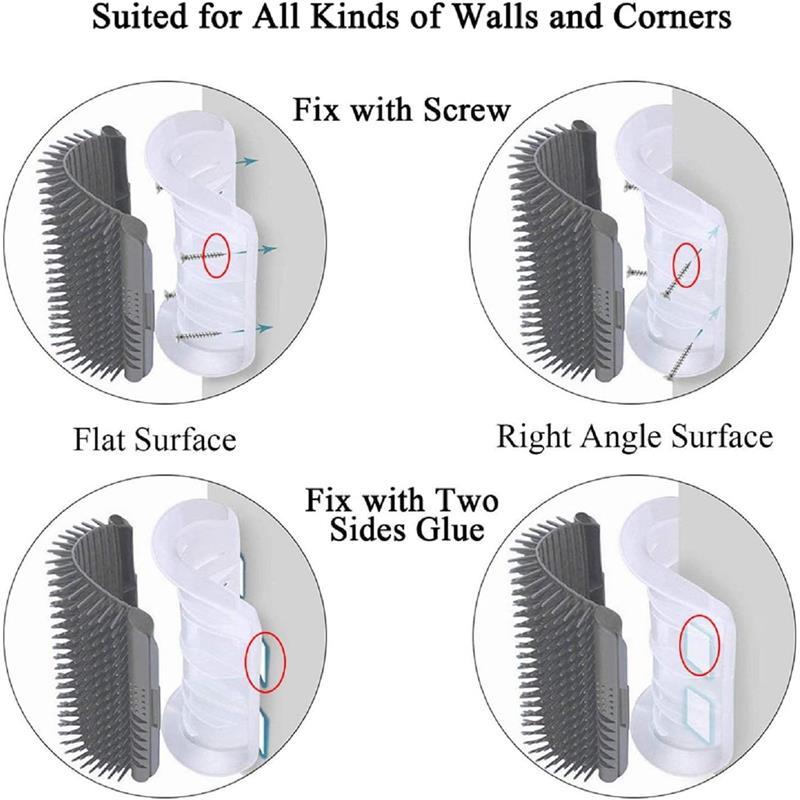 Cat Self Groomer Wall Corner Brush with Catnip, 2 Pack Softer Cat Corner Scratcher Self Grooming Massage Combs for Long Short Fur Cats Kitten