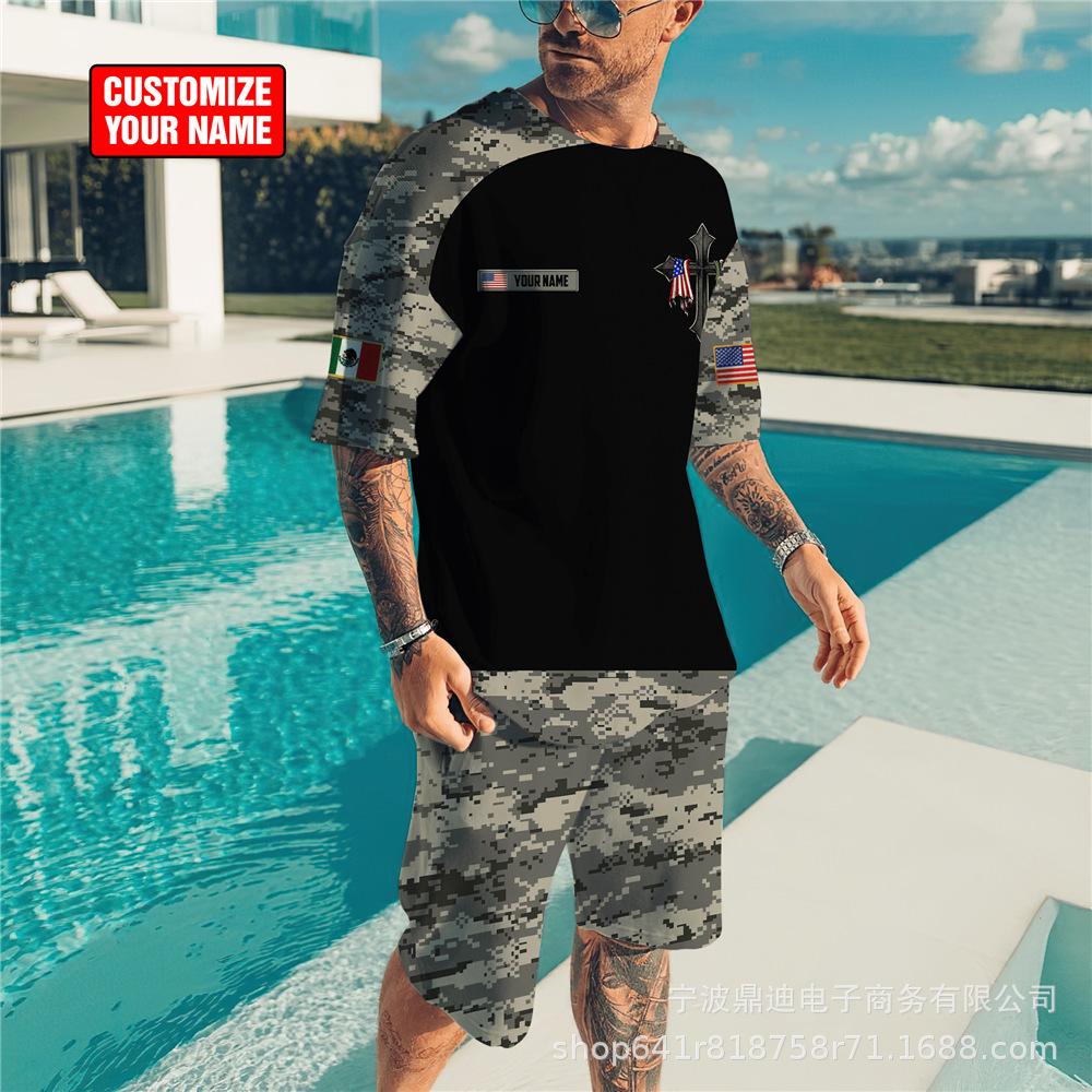 Летняя мужская футболка с 3D принтом и круглым вырезом, шорты с короткими рукавами, комплект из двух предметов, модная повседневная классная уличная одежда, спортивный костюм большого размера