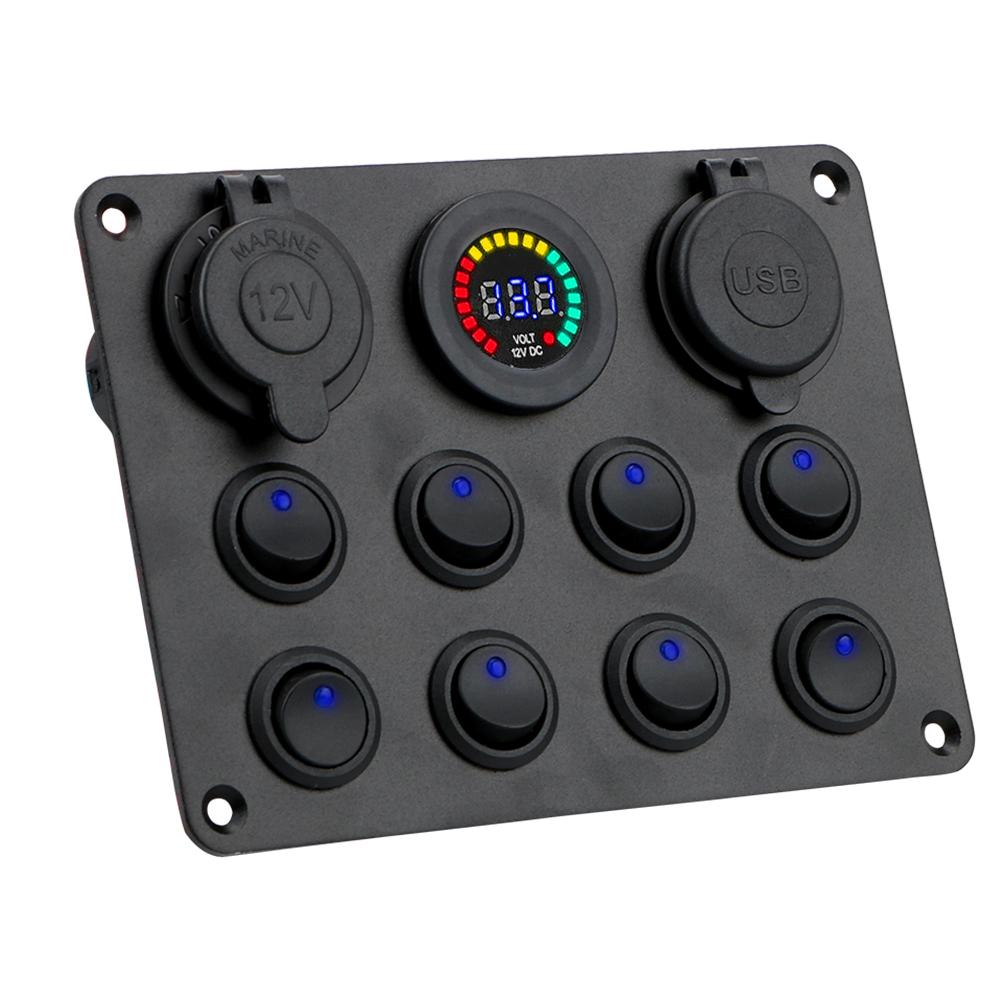 Панель переключателей 24 В 12 В 8 кнопок USB-зарядные устройства Автоматический выключатель Тумблер подсветки Предохранитель 15 А Ножевые аксессуары для автомобиля грузовика лодки каравана