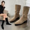 Vintage Pointed Western Cowboy Boots Women's Thin Pleated Piled Boots Suede Elastic Thin Knight Boots