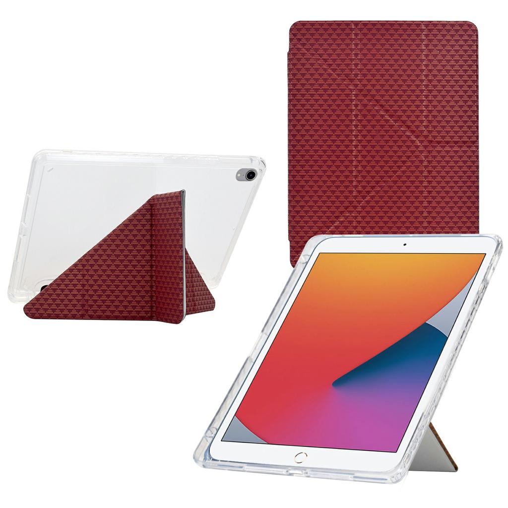 Tablet Case For iPad 10.2 (2020)/(2019)/Air 10.5 inch (2019),Y-Fold Stand Pyramid-Patterned Leather+Clear Acrylic Cover