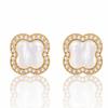 14K Gold Plated Stainless Steel Earrings, White Clover, Cubic Zirconia Kst3572