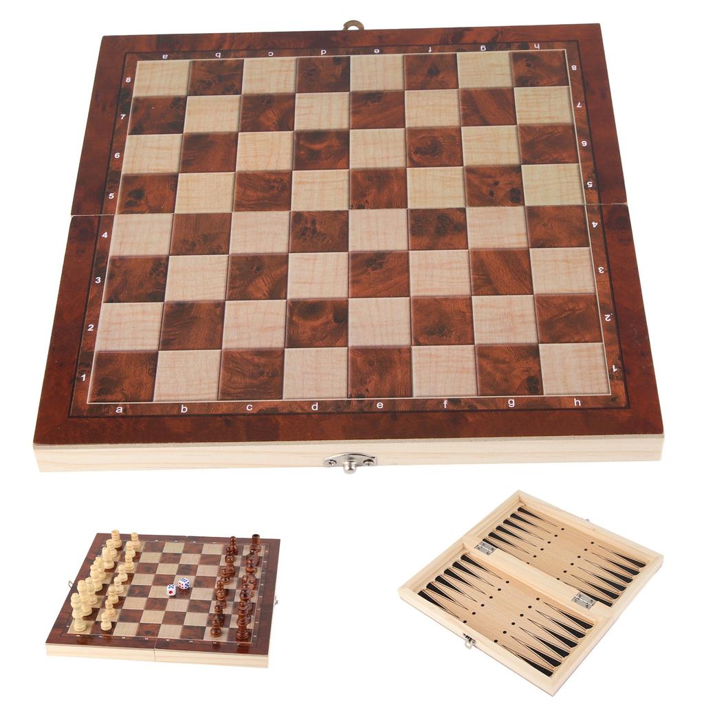 3 In 1 Chess Board Game Set Intellectual Growth Chess Checkers Set for Family Friends Wood 24 X