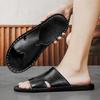 Men Slippers Handmade Simple Flats Sandals Outdoor Summer Brown Black Slide Slippers Open Toe Beach Shoes Plus Size
