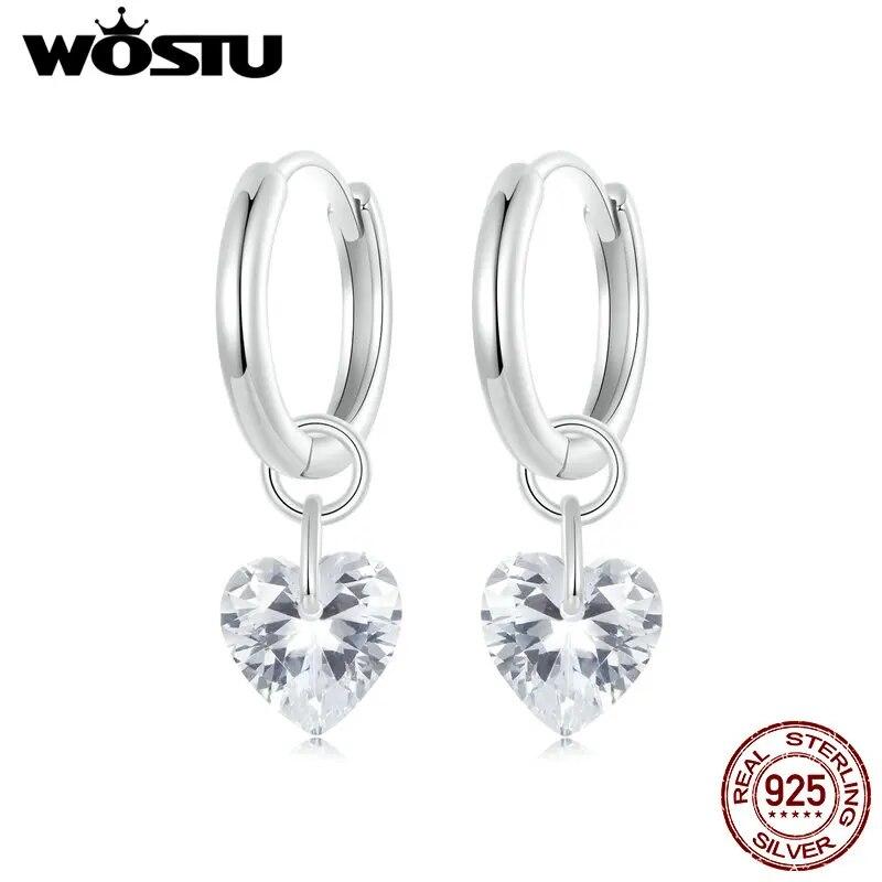 WOSTU Original 925 Sterling Silver Heart Hoop Earrings Luxury Jewelry Earrings 10mm For Women Fine Jewelry Party Daily Gift