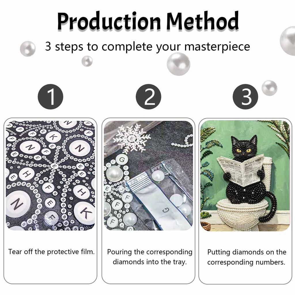 Pearl Painting Kit 5D/DIY Black Cat Reading Newspaper Pearl Mosaic Inlaid Home Wall Decoration Art