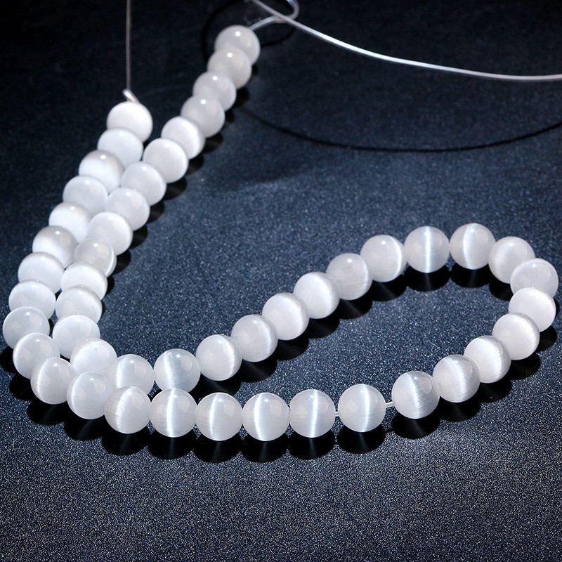 Круглые бусины «кошачий глаз» белого цвета для изготовления украшений и аксессуаров своими руками