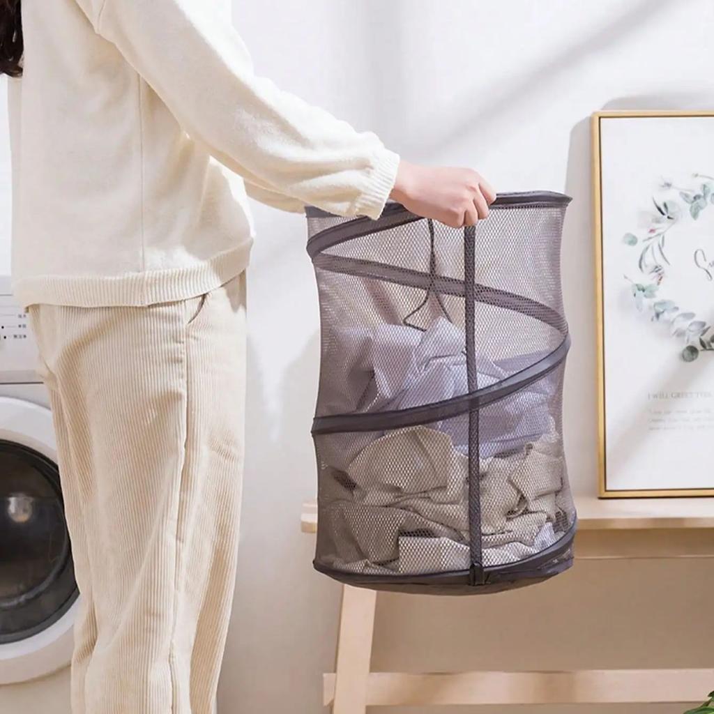 1PC Foldable Cylindrical Drawstring Laundry Basket, Home Dirty Clothes & Doll Storage Organizer, Saving Space, For home