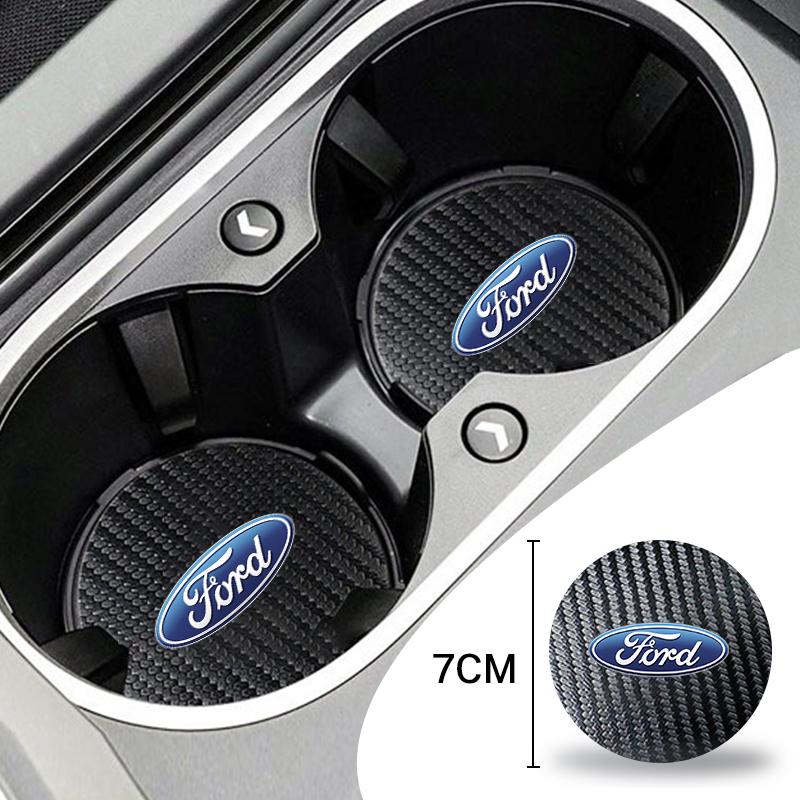 KLYD4 2PCS Car Logo Coaster Water Cup Mat Cushion Anti-Slip Pad For Ford Focus Mondeo Kuga Fiesta MK7 Escort Explorer Edge 2 4 MK2 MK4