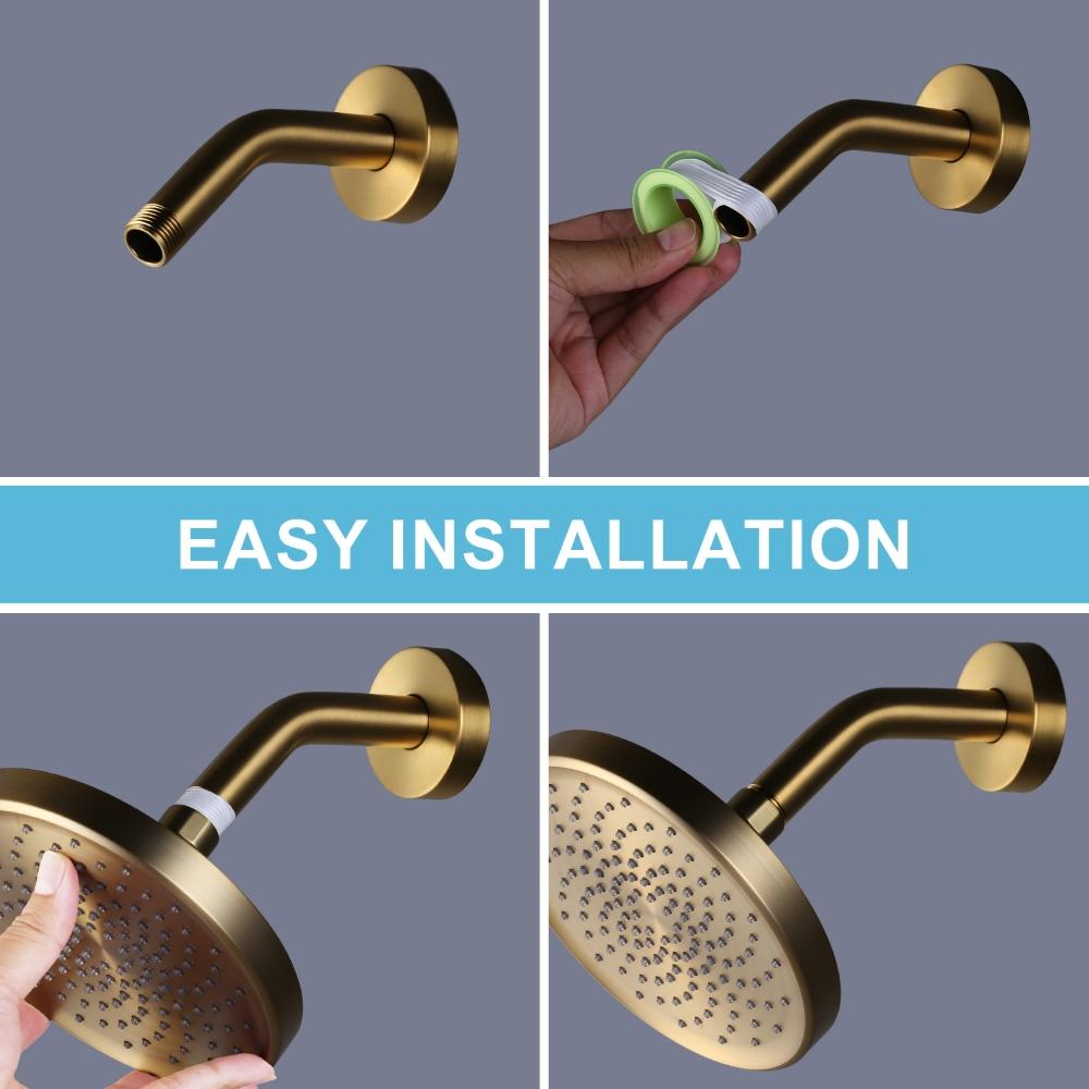 Adjustable Angles Round Bathroom Shower Head with Anti-Clogging Silicone Nozzles, ABS Plastic Shower Head Gold