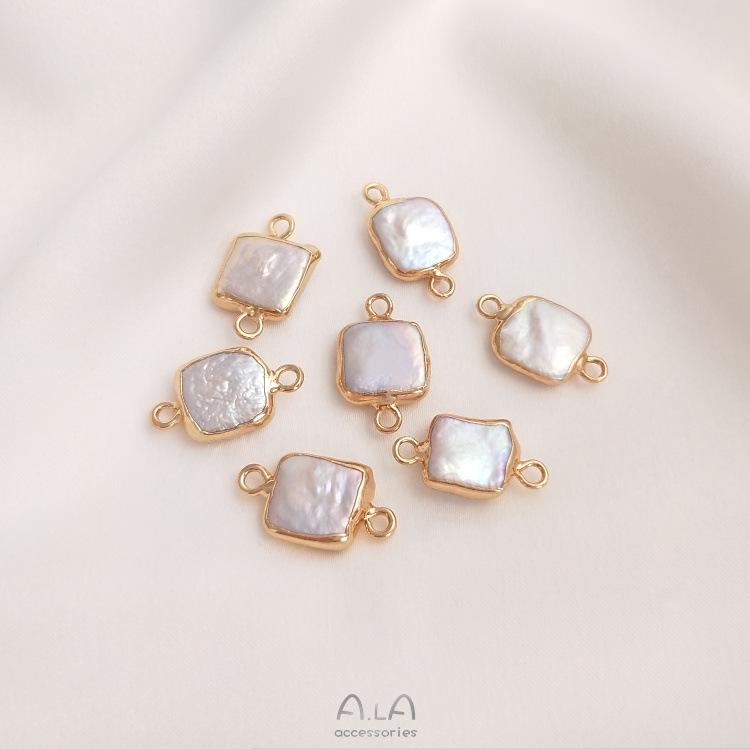 Натуральный барочный неправильной формы жемчуг с двумя отверстиями, рисовая бусина, плоская круглая подвеска для ручной работы, DIY, безельная оправа