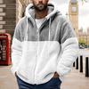 Men Winter Coat Thick Fleece Drawstring Hooded Colorblock Zip-up Long Sleeves Windproof Heat Retention Cardigan Outdoor Travel Jacket