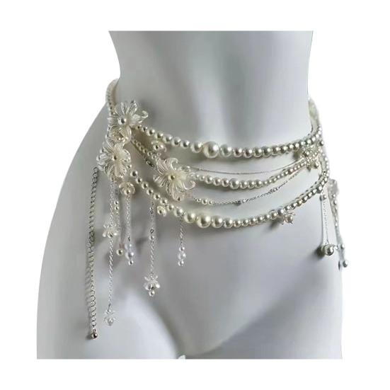 Женская цепочка на талию с кисточкой в виде бабочки и цветка, подвеска из искусственного жемчуга, поясная цепочка