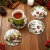 6Pcs/Set Christmas Coaster Snow Scene Pine Branch Print Coasters Waterproof Decorative Christmas Table Accessories