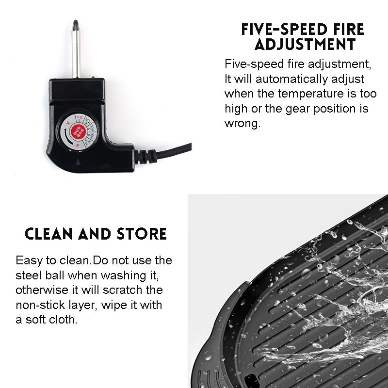 220V 5 Temperature Adjustments Portable Electric Grill Hot Pot Oven Home BBQ Smokeless Grill Chafing Dish Non-Stick Pan 2-In-1