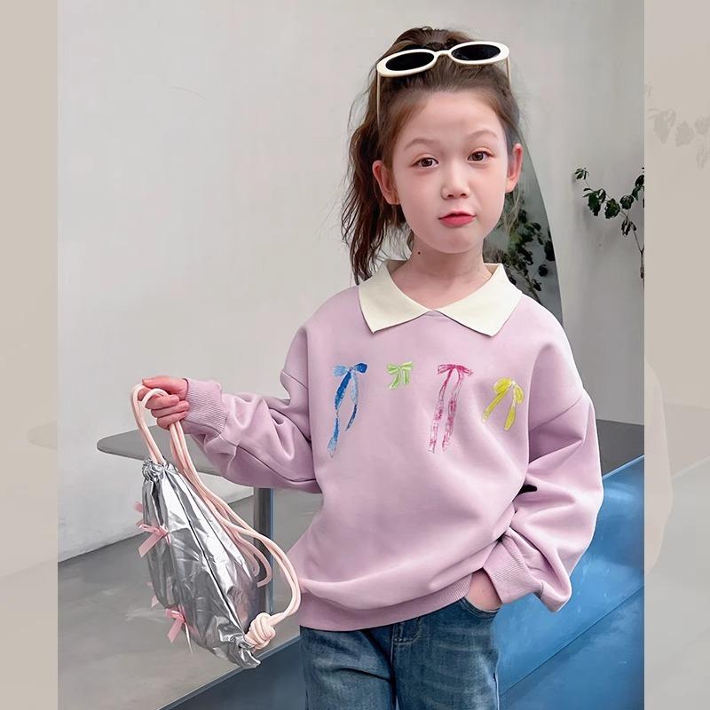 Girls Korean Collar Sweatshirt Spring Autumn Fashionable Long Sleeve Top Big Kids Chic Casual Shirt
