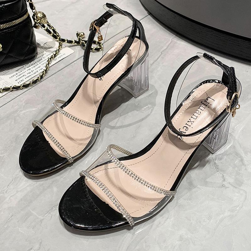 Brand High Heels Women Sandals Chunky Fad Crystal Sexy Pumps Spring Summer New Dress Party Women Shoes Slingback Slippers