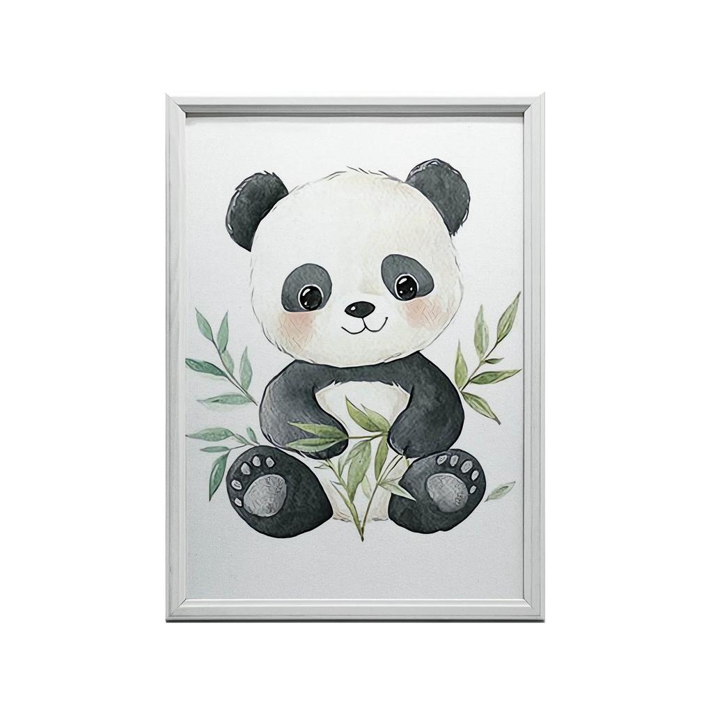 Poster Cute Panda Among Leaves Poster Cute Panda Among Leaves, 30X40 Cm, Black Aluminum Frame, 230 Gsm Matte Paper