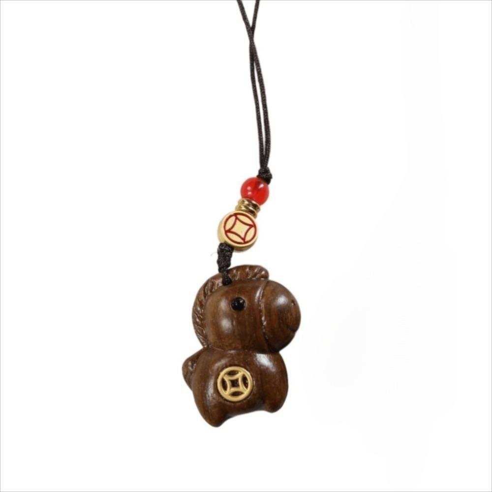 Creative Zodiac Horse Key Chain Cartoon Handmade Rope Bag Pendant Sandalwood Lanyard Chinese Style Key Ring Unisex