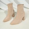Cow Suede Block Heel Single Boots Autumn New Pointed Toe Rear Zipper Anti-Slip Wear-Resistant Short-Barrel Skinny Boots