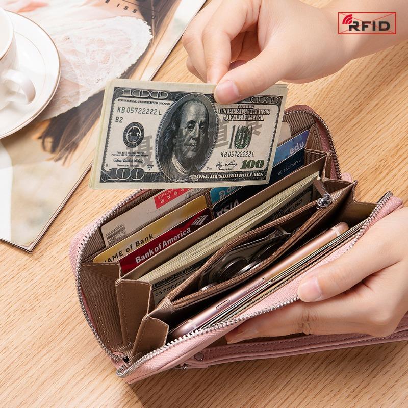Новый женский кошелек, длинный кожаный RFID-клатч, простой кошелек из мягкой кожи, высококачественная сумка для мобильного телефона, большая вместимость