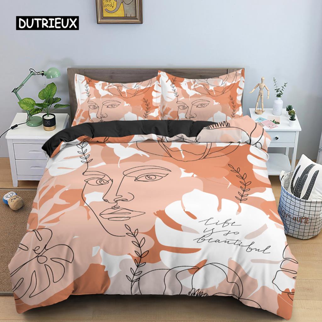 Комплект постельного белья с портретом в скандинавском стиле с абстрактным персонажем и пододеяльником King Size, полиэстер, современный стиль, декор комнаты