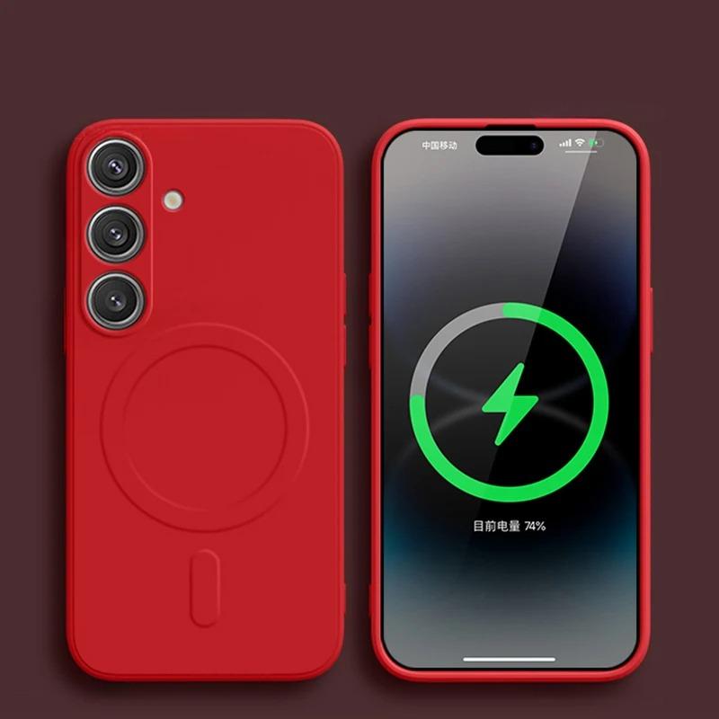 Магнитный противоударный чехол из жидкого силикона для Samsung Galaxy S25 Edge S24 Ultra S23 FE S22 Plus Для беспроводной зарядки Magsafe