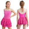 Kids Girls Rhythm Gymnastics Ballet Skirted Leotards Dresses Shiny Rhinestones Figure Skating Lyrical Dance Performance Costume