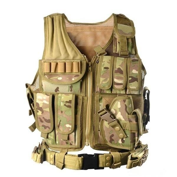 Men Military Tactical Vest Multi-pocket Detachable Army Combat Vest Adult/kid Hunting Jacket CS Airsoft Paintball Game Protective Gear