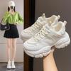 Мода Женские Новые Модные Кроссовки на Толстой Подошве 2024 Осень Повседневная Спортивная Обувь для Ходьбы Сетка Кожа Балетки Универсальная Женская Обувь