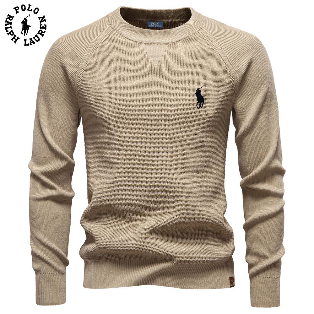 Ralph Lauren Осень-Зима 2026 Вышивка Новый Модный Однотонный Свитер с Круглым Вырезом Мужской Высококачественный Business Casual Вязаный