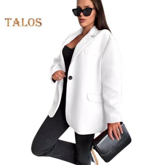 Женская куртка осень-зима, теплая, с толстым воротником-лацканом, свободная, повседневная, шерстяная, однобортная, свободного покроя, с длинными рукавами