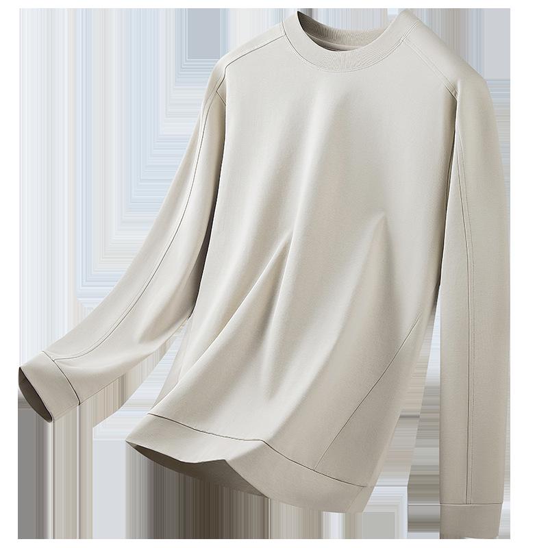 Мужская футболка с длинным рукавом из мерсеризованного хлопка 270 г/м² - Однотонная, Круглый вырез, Осенне-весенний топ