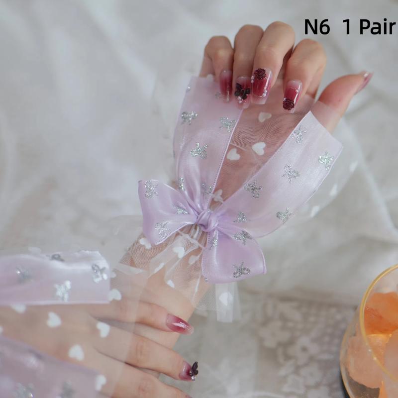 1 Pair Nail Art Tulle Photo Bow Glove Fake Pleated Cuff Manicure Photography Props Nail Tips Display Sleeve Accessories