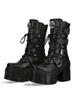Fashion Gothic Platform Ankle Boots Spanish Rock Punk Chunky Heel Motorcycle Boots with Chains Streetwear Combat Boots for Women's