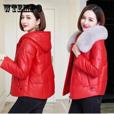 ПУ кожа пуховик хлопок зимнее пальто искусственный мех короткий свободный стиль высокая талия