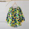 ZANZEA Women Print Casual Round Neck 3/4 Sleeve Loose Blouse