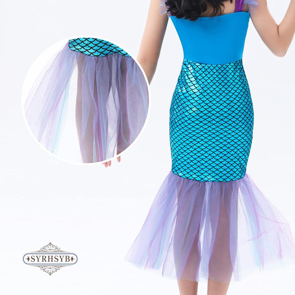 [SYRHSYB] Ariel Dress, Little Mermaid Dress, Mermaid Costume, Cosplay, Children&#x27;s Costume, One-Piece Princess Dress, Stage Costume, Disguise,