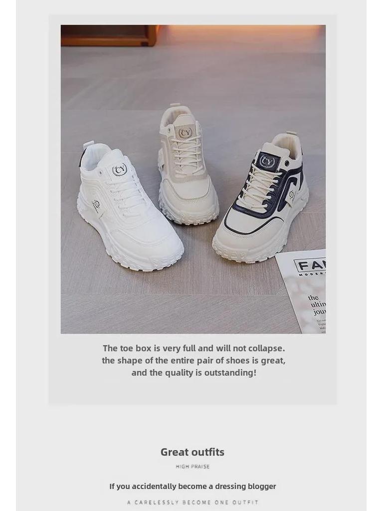 Women's High-Top White Sneakers, All-Match Thick-Soled Casual Shoes, 2025 Autumn/Winter New Sports Dad Shoes CY-C036