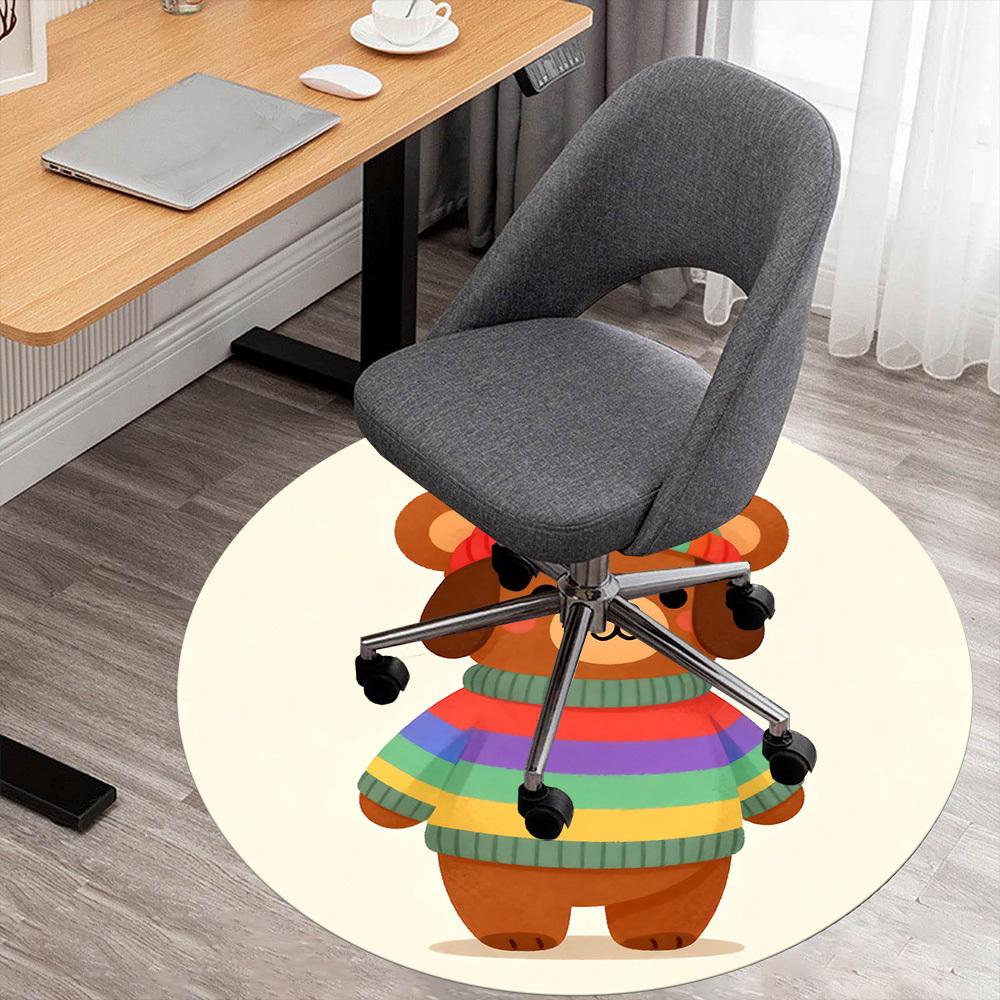 1pc bear rainbow sweater Round Chair mat Area Rug - Non-Slip, Floor Mat for Office, Bedroom, and Indoor Decor -Gift c1125002