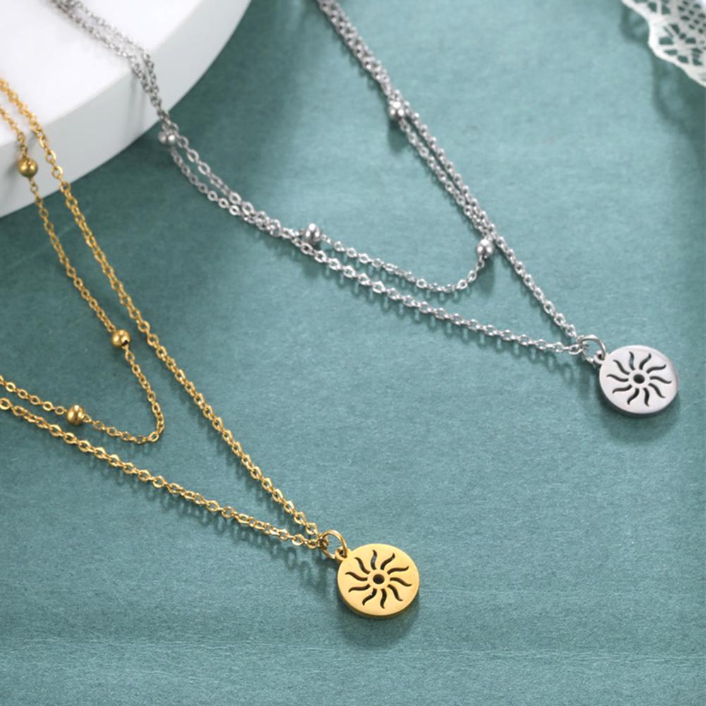 Cazador Small Sun Pendant Necklace for Women Round Minimalist Double Chain on Neck Gift Stainless Steel Jewelry 2026 Wholesale