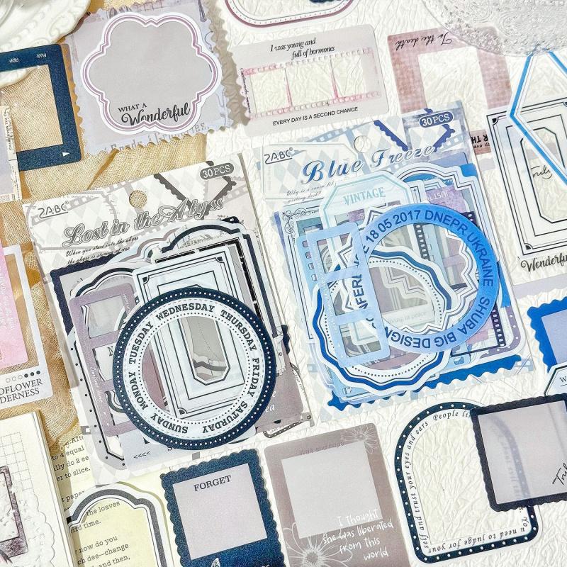 30-Piece Retro Hollow-out Border Stickers, Elegant Vintage Frame Designs with Intricate Cutouts, Self-Adhesive for Journal