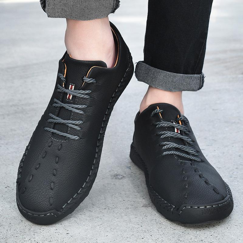 Мужские кожаные туфли ручной работы для вождения, туфли на плоской подошве со шнуровкой, удобная большая уличная повседневная обувь